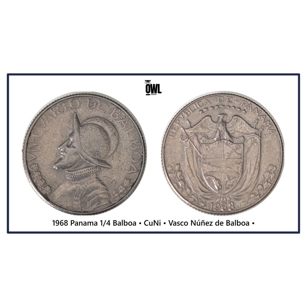 1968 Panama 1/4 Balboa • CuNi • Vasco Núñez de Balboa • Republic of Panama